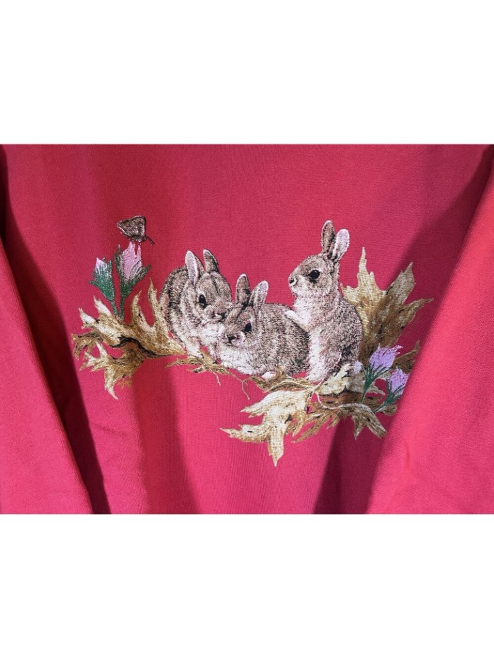 NEW Vintage 90 Deadstock Cotton Deluxe pink BUNNIES Easter sweatshirt XL cottage - Picture 8 of 10